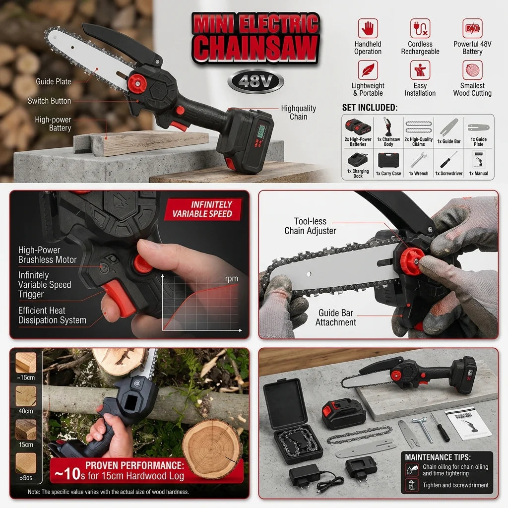Powerful Cordless Electric Chainsaw – Portable Tree & Wood Cutter